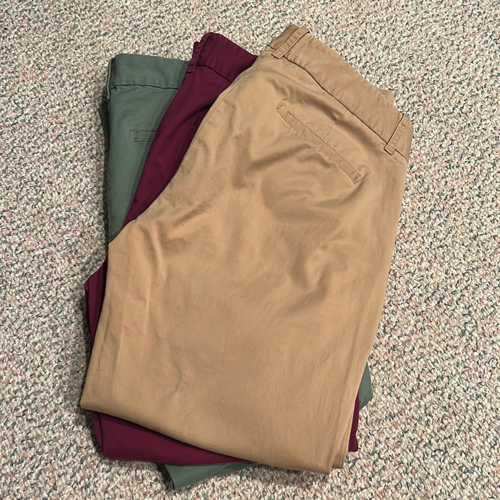 J. Crew Straight-Leg Pants Pack — Tan, Olive & Burgundy